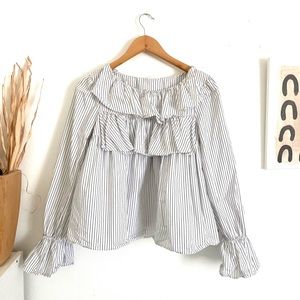 Gap Pin Striped Ruffled Blouse in Black and White